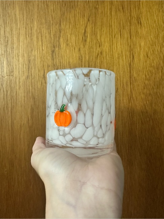 Anthropologie Other - Anthropologie hand blown White Speckled Glass Tumbler with Pumpkin Accent